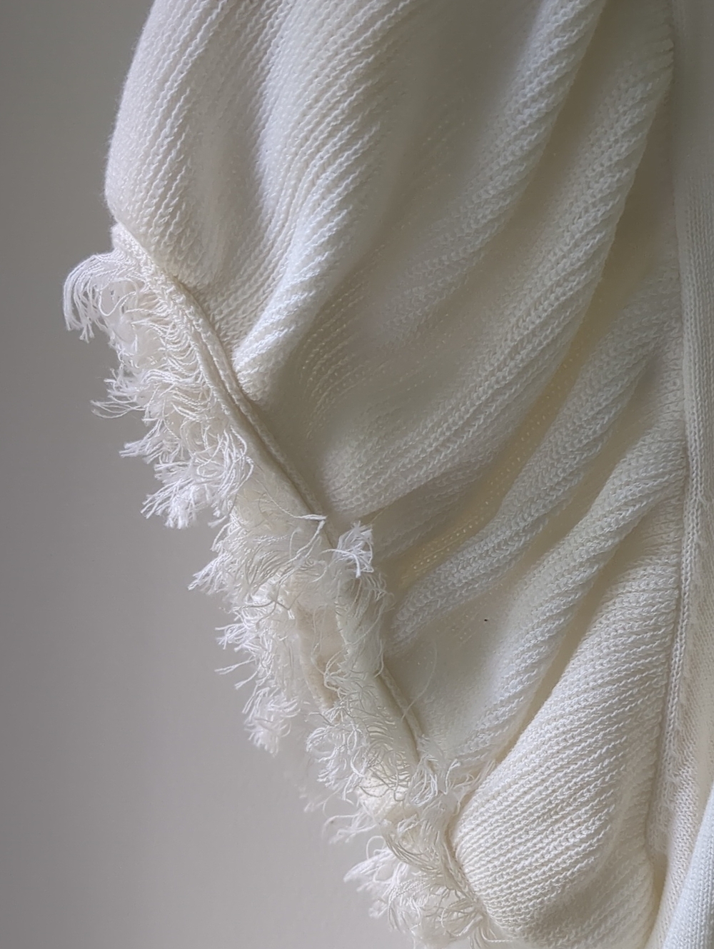 THML Ivory Puff Sleeve Knit Top with Fringe Trim - Picture 3 of 6